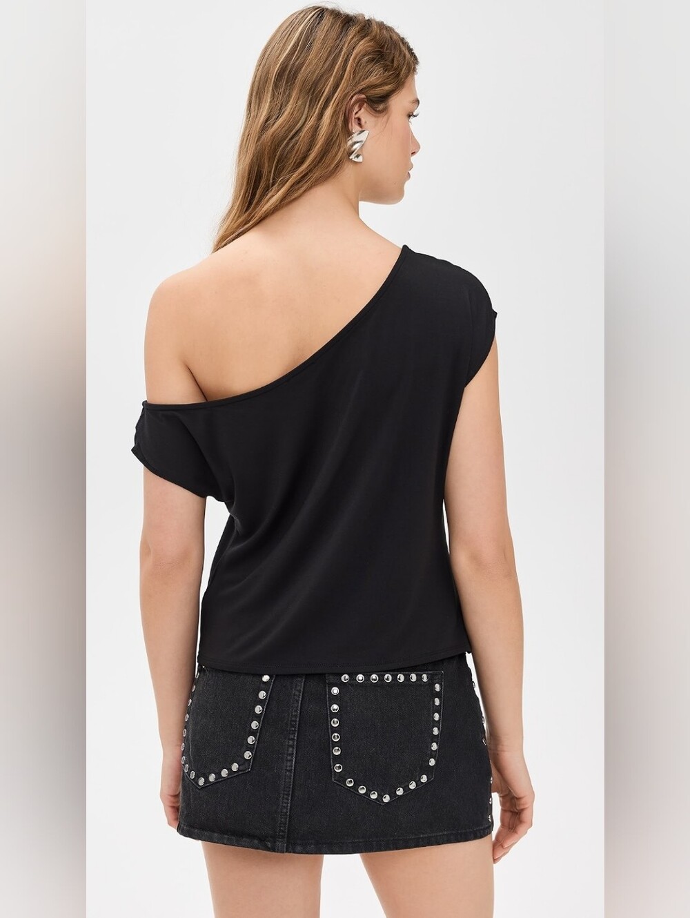 Good American Stretch Jersey Asymmetric Top Black Size XL NWT - Picture 3 of 6